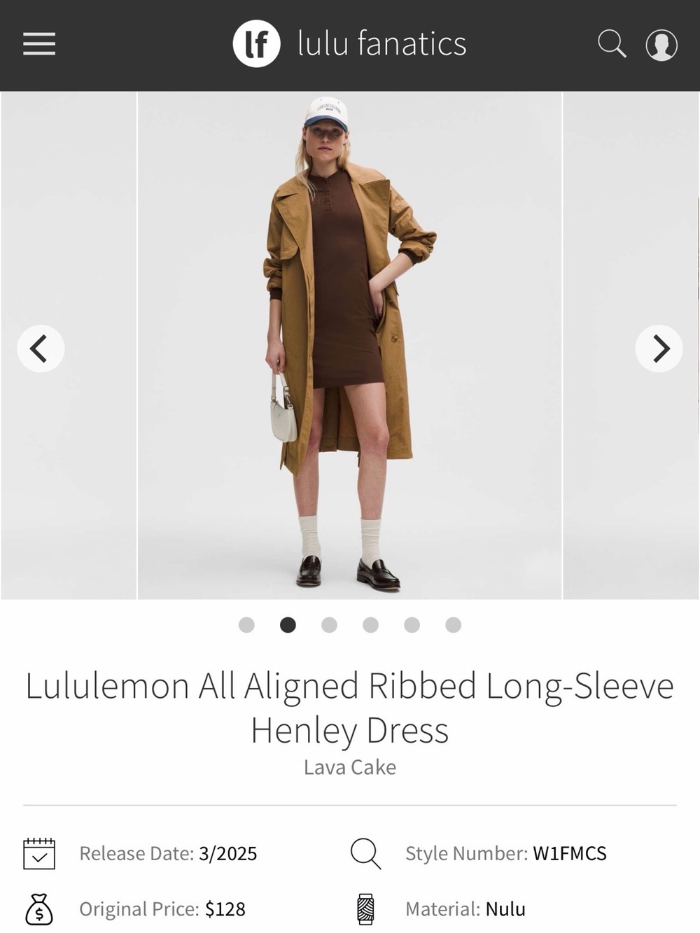 NWT Lululemon All Aligned Ribbed Long-Sleeve Henley Dress Lava Cake LVCK Size 6
